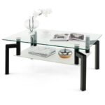 Modern 2-Tier Glass Coffee Table with Metal Legs Black 11 Modern 2-Tier Glass Coffee Table with Metal Legs Black