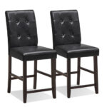 Button Tufted Bar Stools with Rubber Wood Legs (Set of 2)