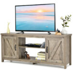 Natural Wood 59 Inch TV Stand with Storage Cabinets