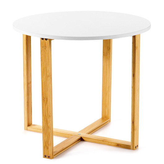 Multifunctional Round End Table with Bamboo Legs and X Base 3 Multifunctional Round End Table with Bamboo Legs and X Base - Image 3