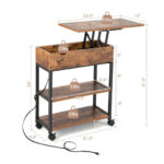 Lift Top End Table with Charging Station and Wheels Rustic Brown
