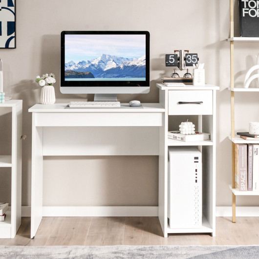 White Computer Desk with Drawer, Shelf, and Smooth Wood Finish 7 White Computer Desk with Drawer, Shelf, and Smooth Wood Finish - Image 7