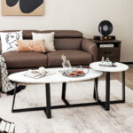 Faux Marble Nesting Coffee Table Set with Black Legs (Set of 2)