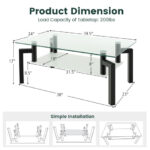 Modern 2-Tier Glass Coffee Table with Metal Legs Black 12 Modern 2-Tier Glass Coffee Table with Metal Legs Black