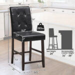 Button Tufted Bar Stools with Rubber Wood Legs (Set of 2)