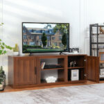 Farmhouse TV Stand with Adjustable Shelves and Faux Fireplace Slot