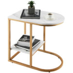 C Shaped End Table with Faux Marble Top and Shelf 11 C Shaped End Table with Faux Marble Top and Shelf