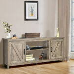 Natural Wood 59 Inch TV Stand with Storage Cabinets