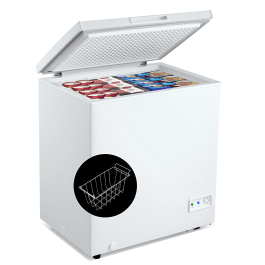 Compact 5 Cu Ft Chest Freezer with Basket and Wheels