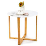 Multifunctional Round End Table with Bamboo Legs and X Base 11 Multifunctional Round End Table with Bamboo Legs and X Base