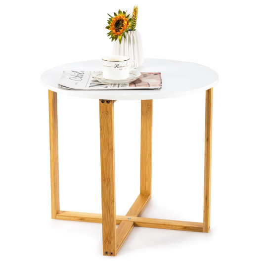 Multifunctional Round End Table with Bamboo Legs and X Base 4 Multifunctional Round End Table with Bamboo Legs and X Base - Image 4