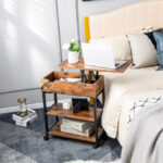 Lift Top End Table with Charging Station and Wheels Rustic Brown