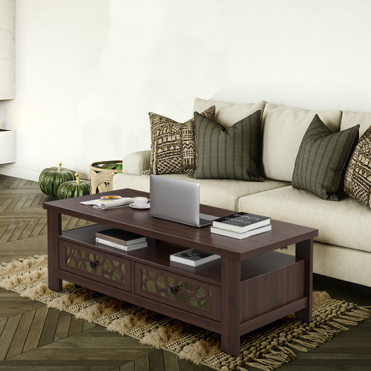 Modern Coffee Table with Storage Drawers and Open Shelf 2 Modern Coffee Table with Storage Drawers and Open Shelf - Image 2