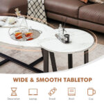 Faux Marble Nesting Coffee Table Set with Black Legs (Set of 2)