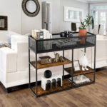 Rustic Brown Industrial Console Table with Wire Basket and Shelves 13 Rustic Brown Industrial Console Table with Wire Basket and Shelves