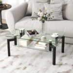 Modern 2-Tier Glass Coffee Table with Metal Legs Black 13 Modern 2-Tier Glass Coffee Table with Metal Legs Black