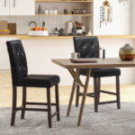Button Tufted Bar Stools with Rubber Wood Legs (Set of 2)