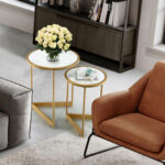 White Marble Nesting Coffee Tables with Gold Frame (Set of 2) 8 White Marble Nesting Coffee Tables with Gold Frame (Set of 2)