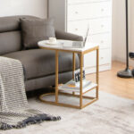 C Shaped End Table with Faux Marble Top and Shelf 13 C Shaped End Table with Faux Marble Top and Shelf