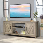 Natural Wood 59 Inch TV Stand with Storage Cabinets