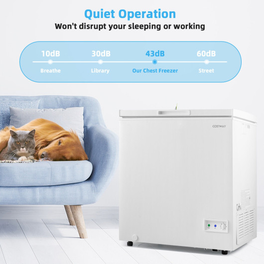 Compact 5 Cu Ft Chest Freezer with Basket and Wheels