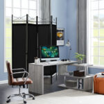 4-Panel Freestanding Folding Room Divider with Privacy Fabric
