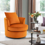 Modern Orange Swivel Barrel Chair with No Assembly Needed