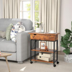 Lift Top End Table with Charging Station and Wheels Rustic Brown