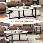 Faux Marble Nesting Coffee Table Set with Black Legs (Set of 2)