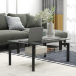 Modern 2-Tier Glass Coffee Table with Metal Legs Black 14 Modern 2-Tier Glass Coffee Table with Metal Legs Black