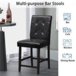 Button Tufted Bar Stools with Rubber Wood Legs (Set of 2)