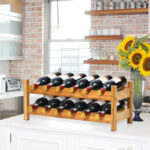 Bamboo Wine Rack Holds 12 Bottles with Space-Saving Design