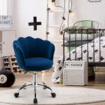 Velvet Upholstered Shell Back Desk Chair with Wheels