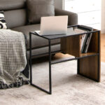 Reversible C Shaped End Table with Wooden Shelf Brown 8 Reversible C Shaped End Table with Wooden Shelf Brown