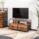 Rustic Brown TV Stand with 2 Drawers and Shelves