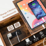 Lift Top End Table with Charging Station and Wheels Rustic Brown