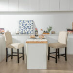 Counter Height Linen Fabric Barstools with Nailhead Trim (Set of 2)