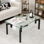 Modern 2-Tier Glass Coffee Table with Metal Legs Black 8 Modern 2-Tier Glass Coffee Table with Metal Legs Black