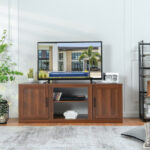 Farmhouse TV Stand with Adjustable Shelves and Faux Fireplace Slot
