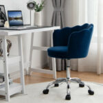 Velvet Upholstered Shell Back Desk Chair with Wheels