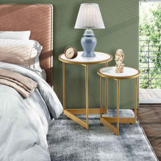 White Marble Nesting Coffee Tables with Gold Frame (Set of 2) 6 White Marble Nesting Coffee Tables with Gold Frame (Set of 2) - Image 6