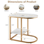 C Shaped End Table with Faux Marble Top and Shelf 12 C Shaped End Table with Faux Marble Top and Shelf
