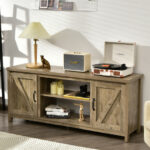Natural Wood 59 Inch TV Stand with Storage Cabinets