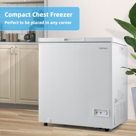 Compact 5 Cu Ft Chest Freezer with Basket and Wheels
