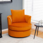 Modern Orange Swivel Barrel Chair with No Assembly Needed