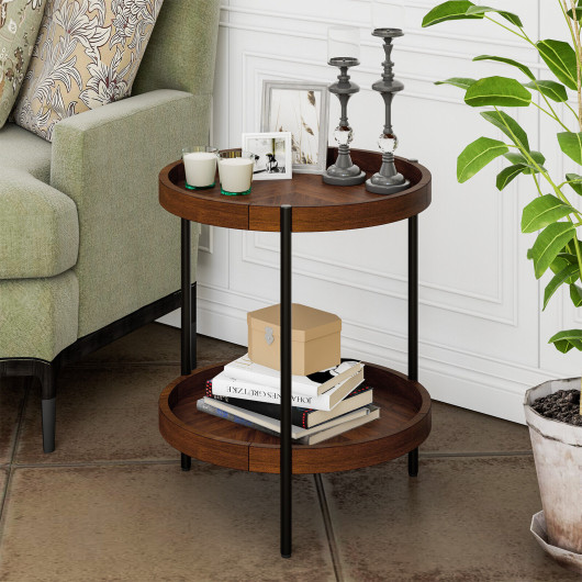 Retro 2 Tier End Table with Bottom Shelf for Storage 2 Retro 2 Tier End Table with Bottom Shelf for Storage - Image 2