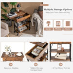 Lift Top End Table with Charging Station and Wheels Rustic Brown