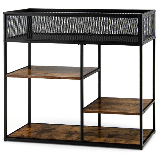 Rustic Brown Industrial Console Table with Wire Basket and Shelves 4 Rustic Brown Industrial Console Table with Wire Basket and Shelves - Image 4