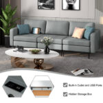 Convertible Sectional Sofa with USB Ports and Magazine Pockets (3-Seat)