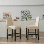Counter Height Linen Fabric Barstools with Nailhead Trim (Set of 2)